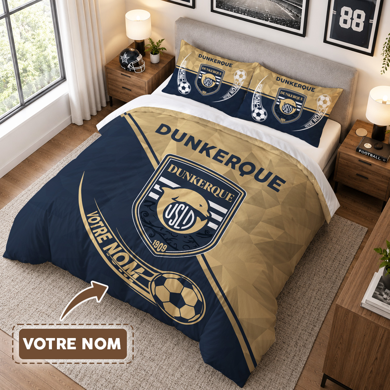 Housse de Couette Union Sportive du Littoral de Dunkerque - Parure de Lit USLD 3D Imprimé Supporter – Image 3