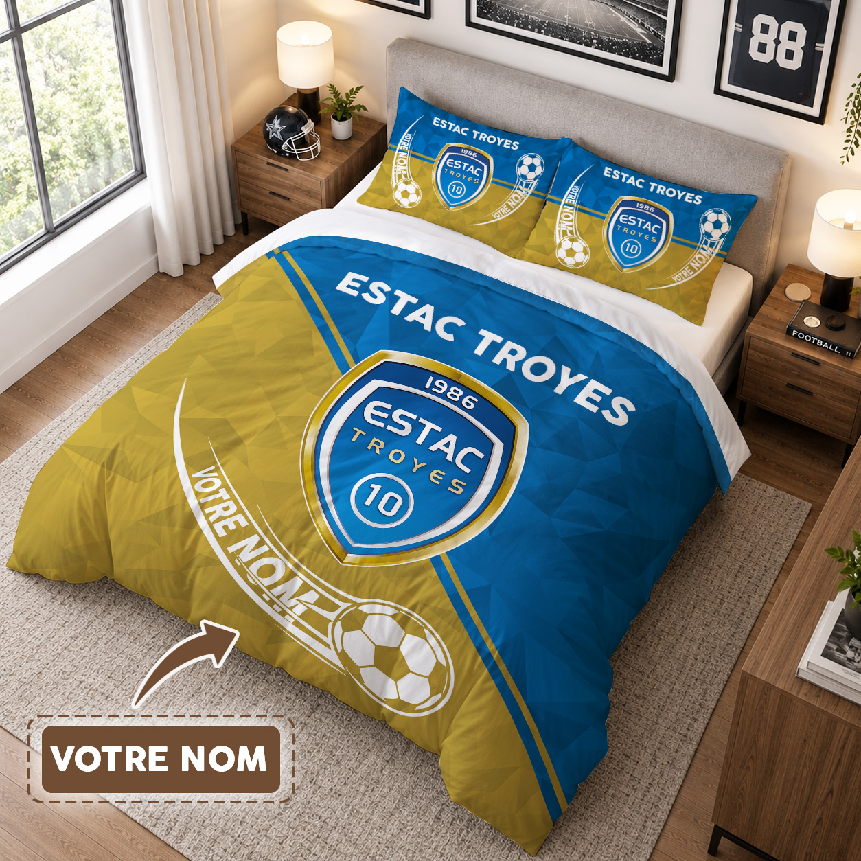 Housse de Couette Espérance Sportive Troyes Aube Champagne - Parure de Lit ESTAC 3D Imprimé Supporter – Image 3
