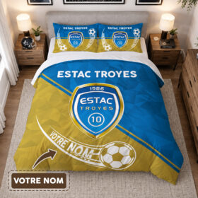 Housse de Couette Espérance Sportive Troyes Aube Champagne – Parure de Lit ESTAC 3D Imprimé Supporter