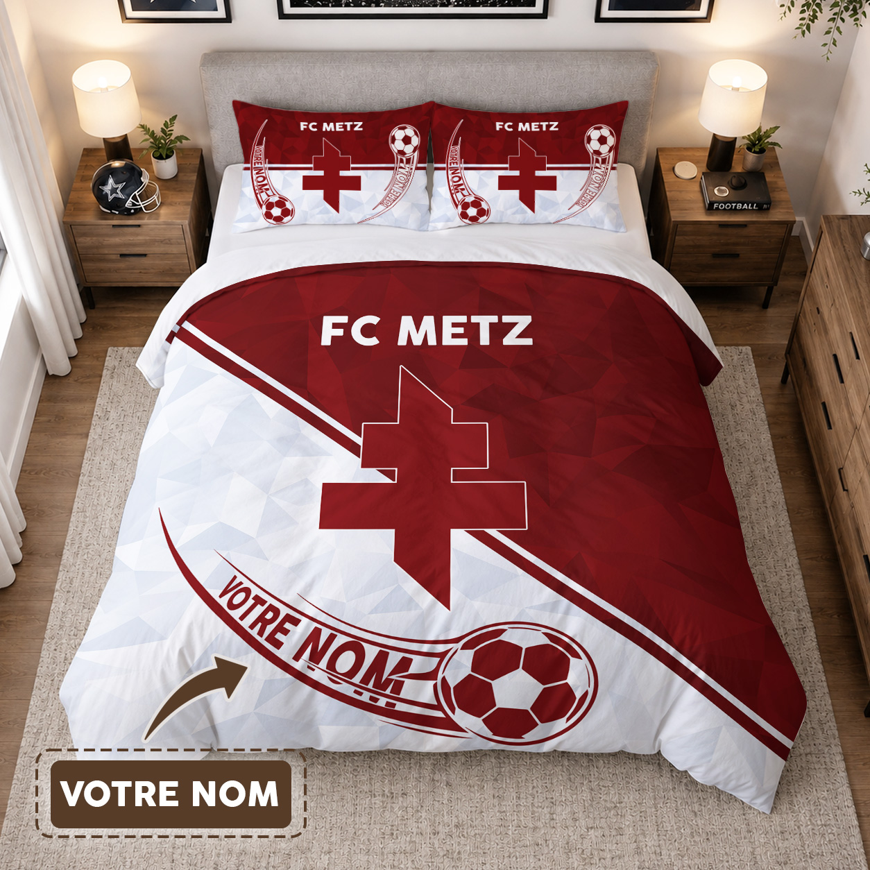 Housse de Couette Football Club de Metz - Parure de Lit FCM 3D Imprimé Supporter