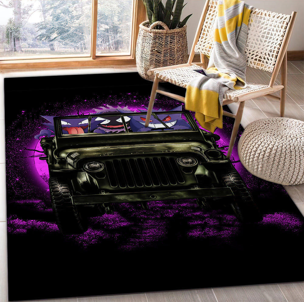 Tapis Gengar Pokemon Ghost Ride Jeep Funny Anime Moonlight Halloween Rug Carpet Rug Home Room Decor – Image 2