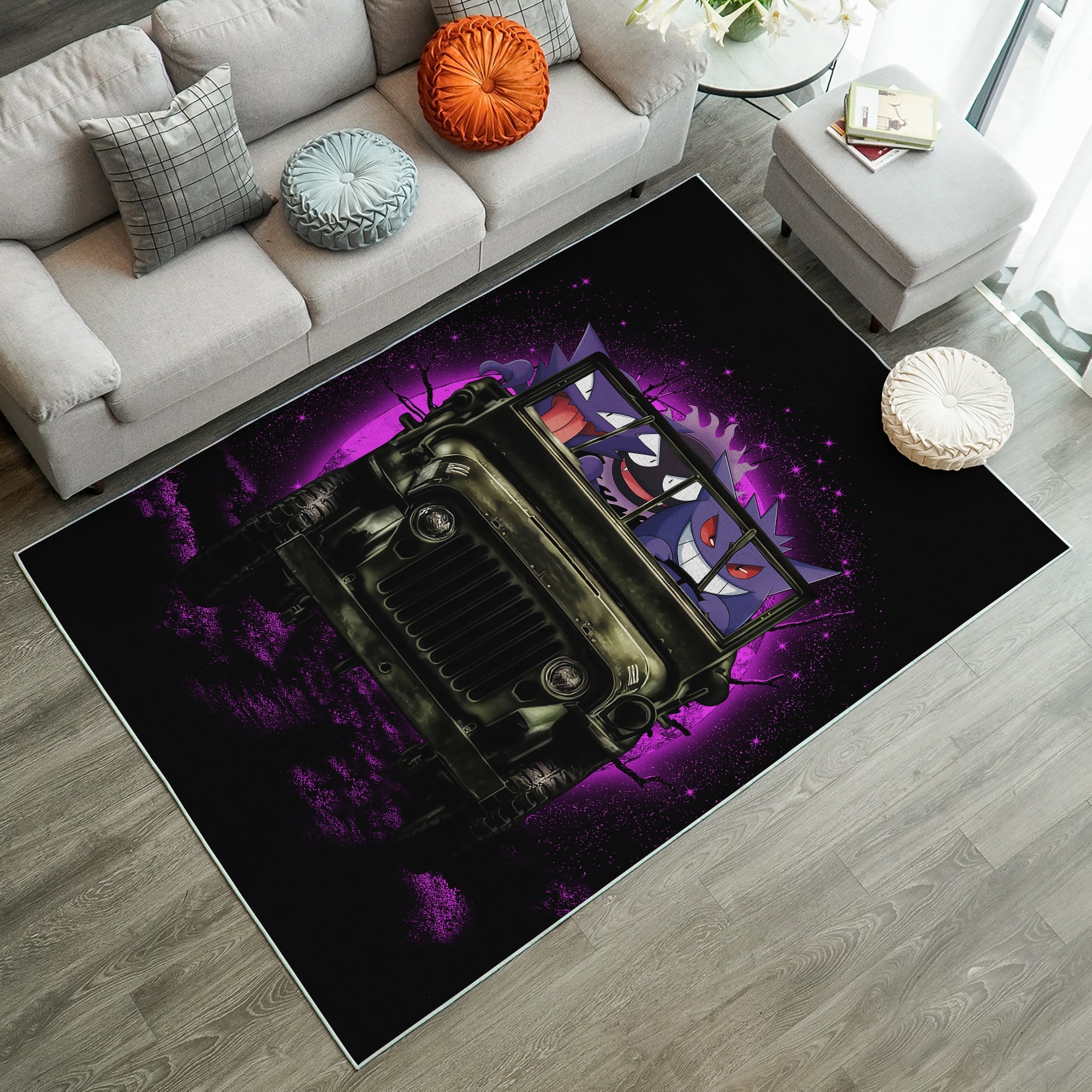 Tapis Gengar Pokemon Ghost Ride Jeep Funny Anime Moonlight Halloween Rug Carpet Rug Home Room Decor – Image 3