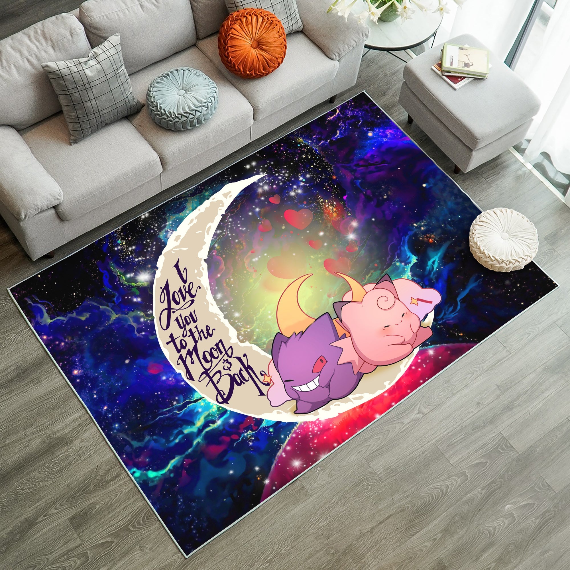 Tapis Gengar And Clefable Cute Pokemon Love You To The Moon Galaxy Rug Carpet Rug Home Room Decor – Image 3