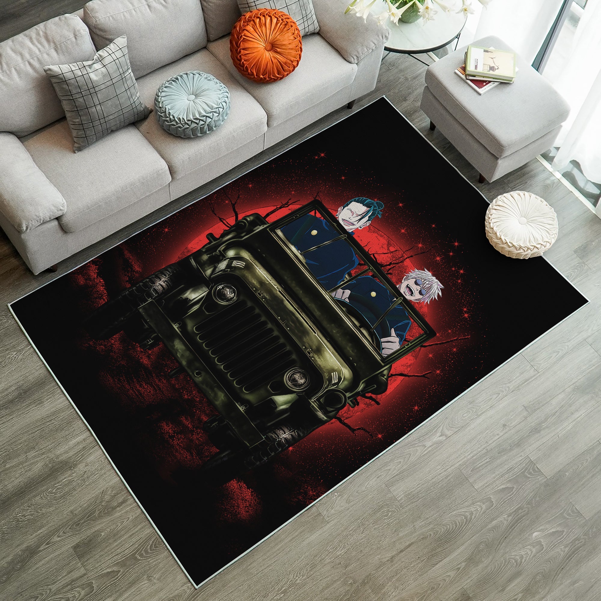 Tapis Gojo Geto Jujutsu Kaisen Ride Jeep Funny Anime Moonlight Halloween Rug Carpet Rug Home Room Decor – Image 3