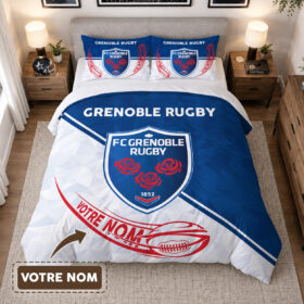 Housse de Couette FC Grenoble Rugby – Parure de Lit Rugby 3D Imprimé Supporter