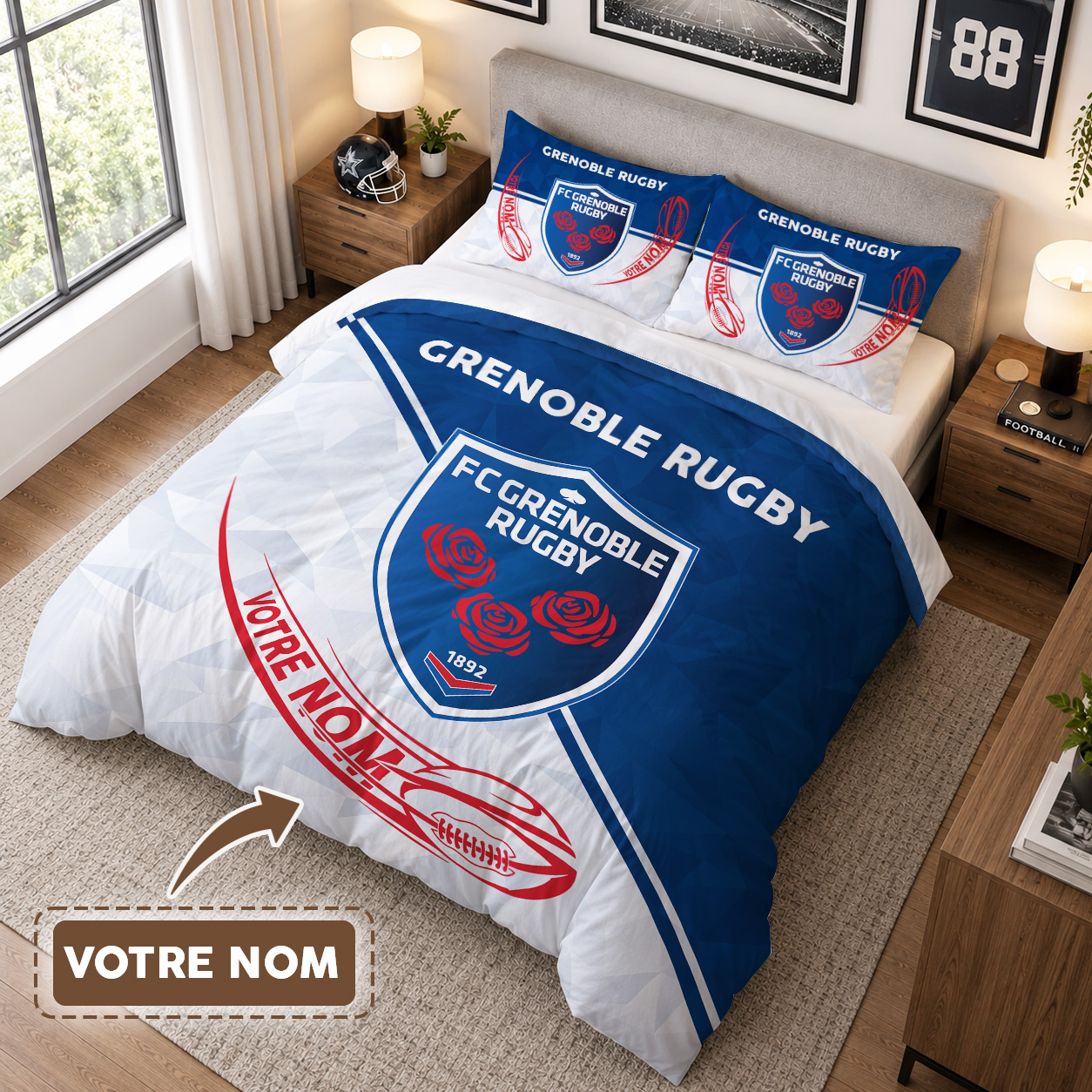 Housse de Couette FC Grenoble Rugby - Parure de Lit Rugby 3D Imprimé Supporter – Image 3