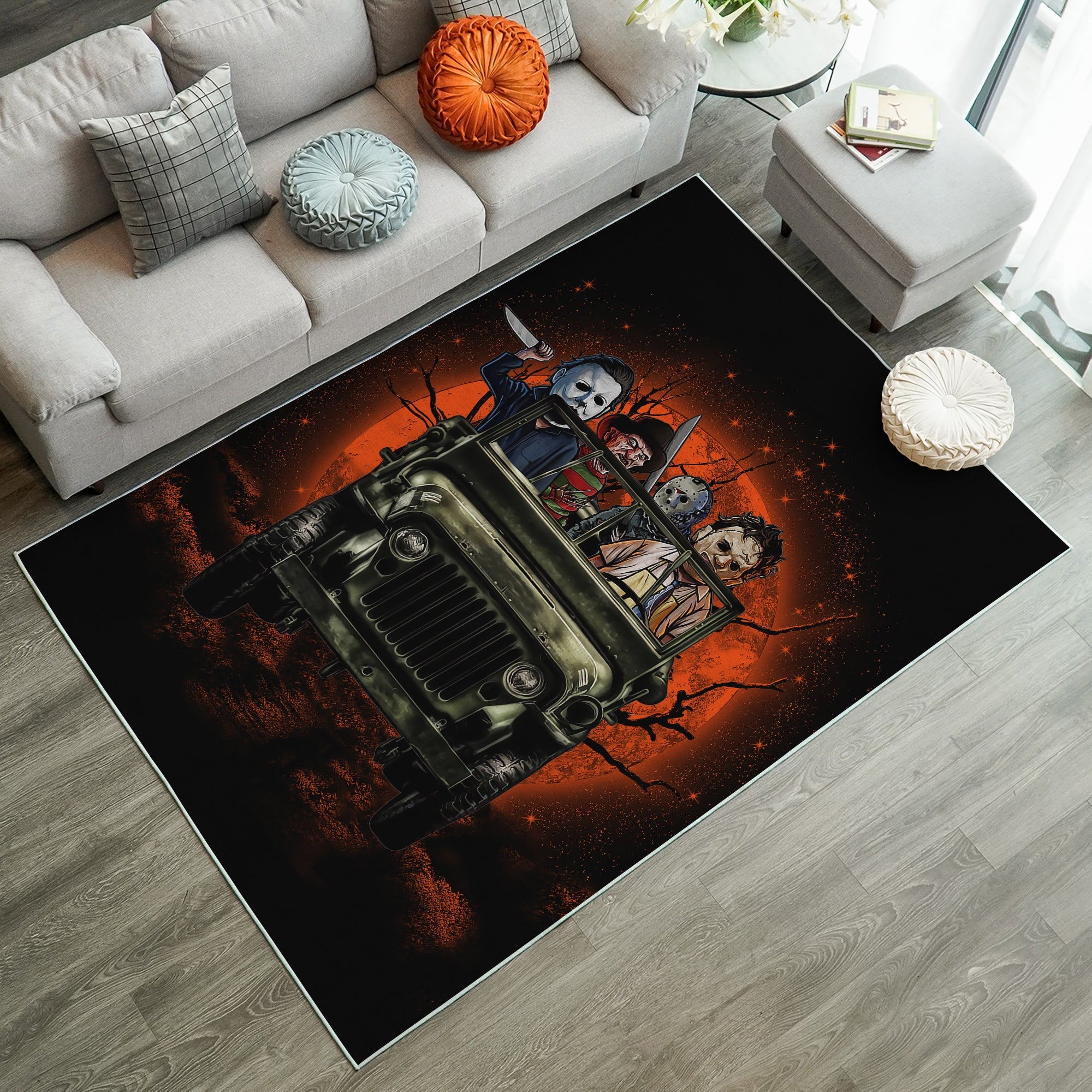 Tapis Halloween Horro Movie Ride Jeep Funny Anime Moonlight Rug Carpet Rug Home Room Decor – Image 3