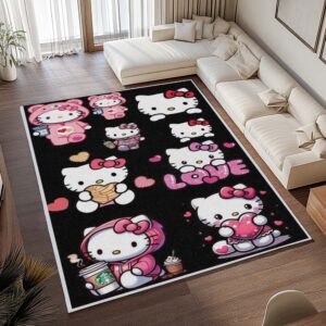 Alternative view of Tapis Hello Kitty – Fond noir et Kitty rose