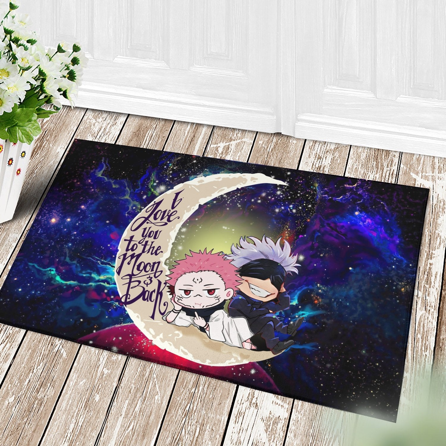 Tapis Jujutsu Kaisen Gojo Sakuna Chibi Anime Love You To The Moon Galaxy Back Doormat Home Decor – Image 3