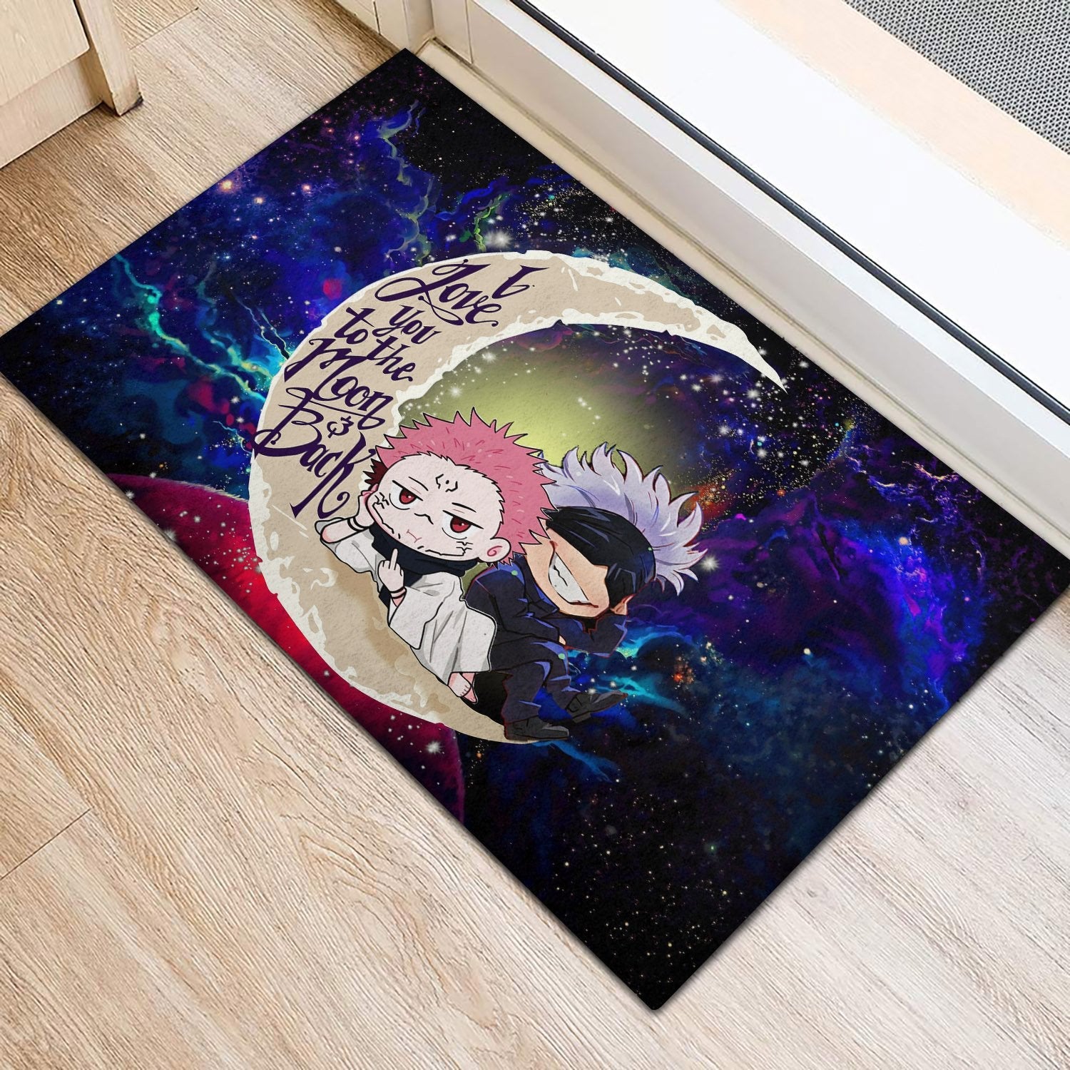Tapis Jujutsu Kaisen Gojo Sakuna Chibi Anime Love You To The Moon Galaxy Back Doormat Home Decor – Image 2