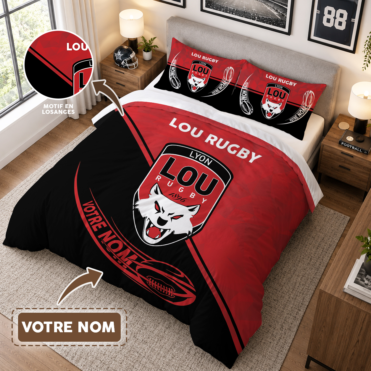 Housse de Couette LOU Rugby - Parure de Lit Rugby 3D Imprimé Supporter – Image 3