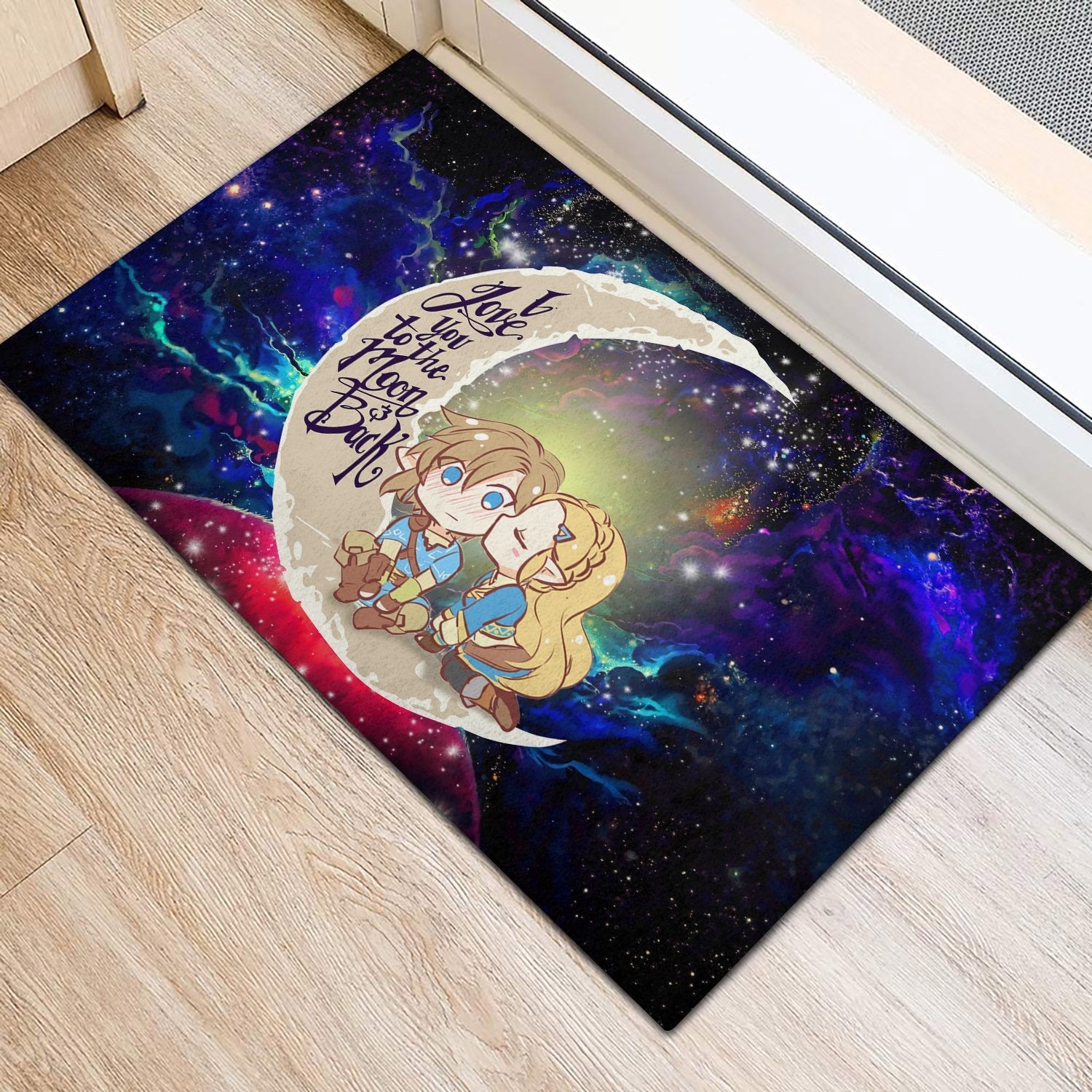 Tapis Legend Of Zelda Couple Chibi Couple Love You To The Moon Galaxy Back Doormat Home Decor – Image 2