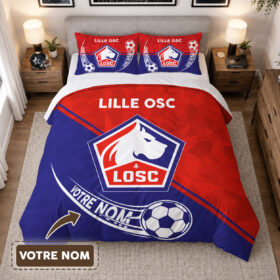Housse de Couette Lille Olympique Sporting Club – Parure de Lit LOSC 3D Imprimé Supporter