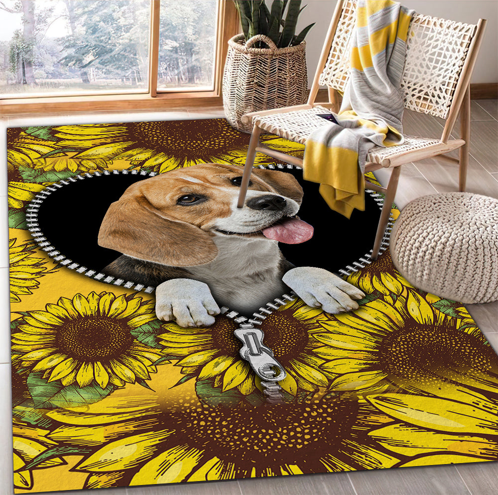 Tapis Lovely Beagle Sunflower Zipper Rug Carpet Rug Home Room Decor – Image 3