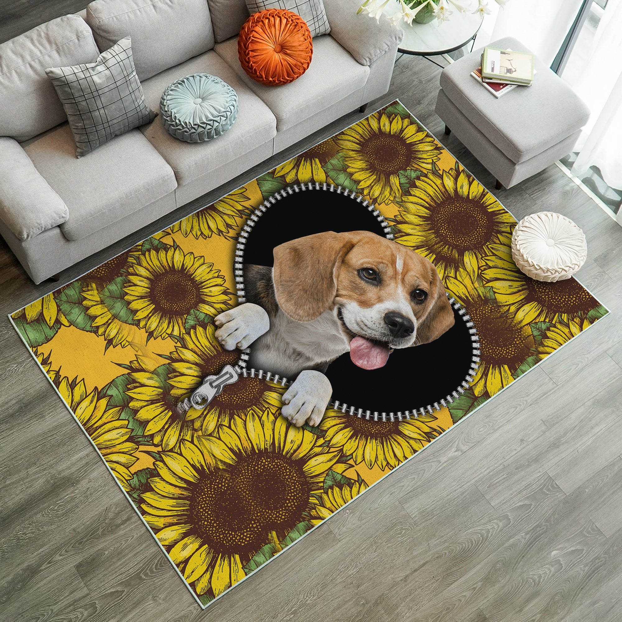 Tapis Lovely Beagle Sunflower Zipper Rug Carpet Rug Home Room Decor – Image 2