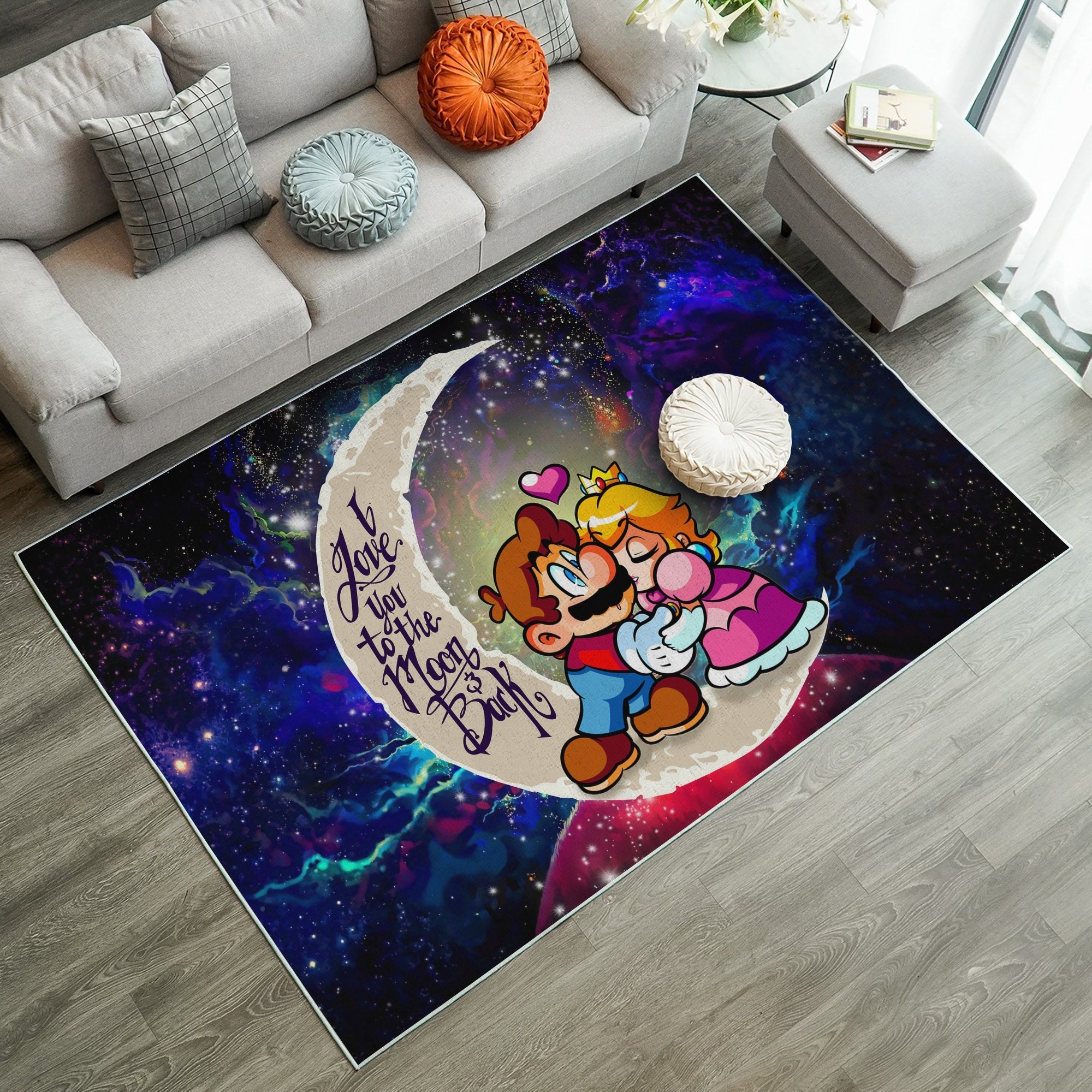 Tapis Mario Couple Love You To The Moon Galaxy Carpet Rug Home Room Decor – Image 2