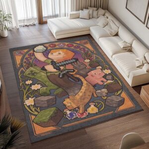Alternative view of Tapis Minecraft – Alex et les personnages en cochon et chat