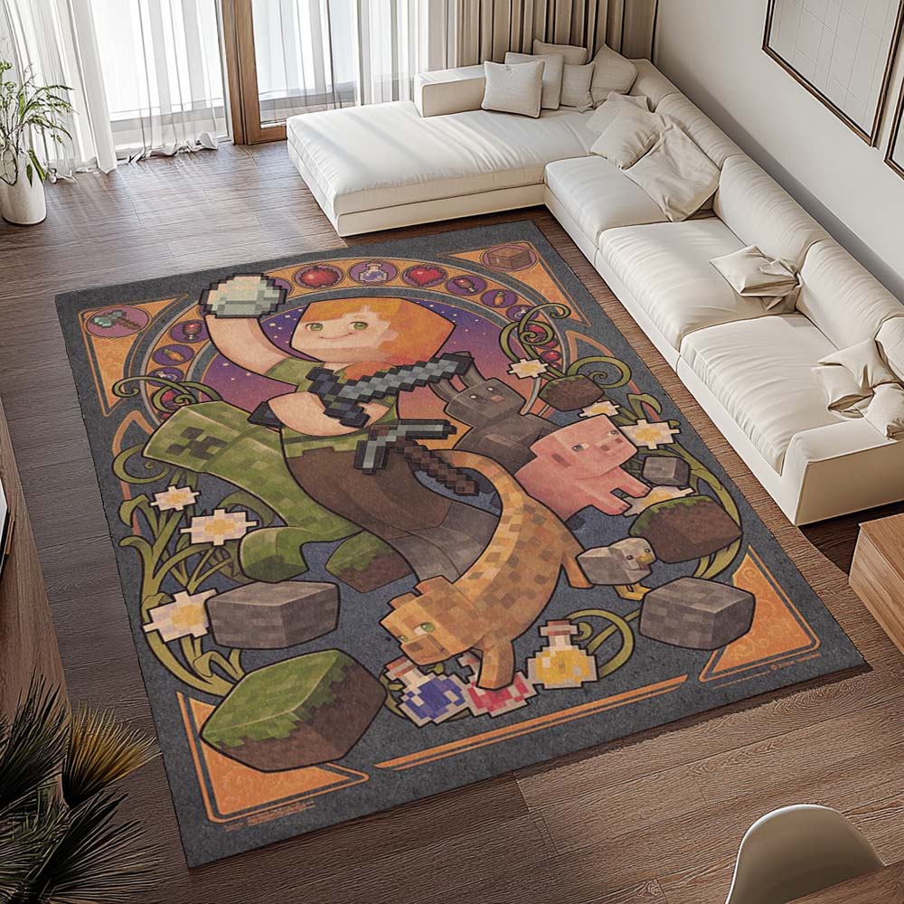 Tapis Minecraft – Alex et les personnages en cochon et chat – Image 2