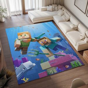 Alternative view of Tapis Minecraft – Steve et Alex sous l’eau contre les Gardiens