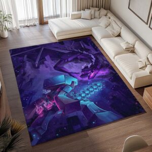 Alternative view of Tapis Minecraft – Steve combat Enderman et Ender Dragon