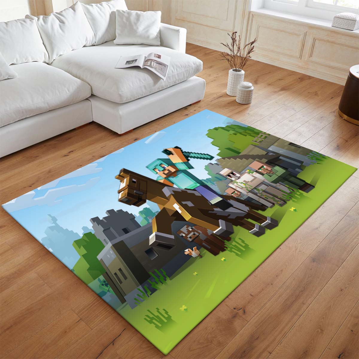 Tapis Minecraft – Steve chevauche Herobrine avec une épée – Image 2