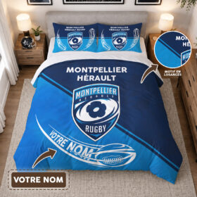 Housse de Couette Montpellier Hérault Rugby – Parure de Lit Rugby 3D Imprimé Supporter