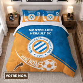 Housse de Couette Montpellier Hérault Sport Club – Parure de Lit MHSC 3D Imprimé Supporter