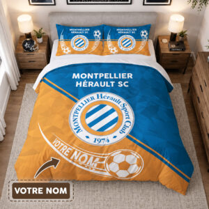 Housse de Couette Montpellier Hérault Sport Club - Parure de Lit MHSC 3D Imprimé Supporter