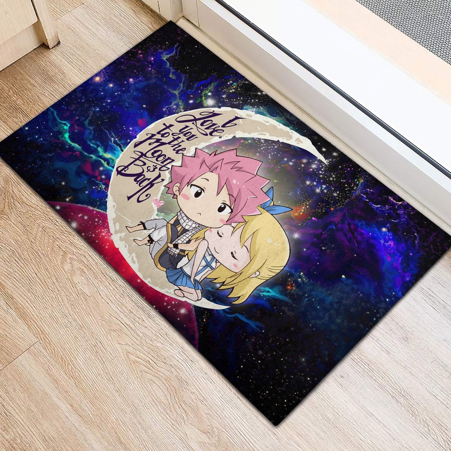 Tapis Natsu Fairy Tail Anime Love You To The Moon Galaxy Back Doormat Home Decor – Image 2