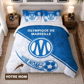 Housse de Couette Olympique de Marseille Logo Officiel – Parure de Lit OM 3D Imprimé Supporter