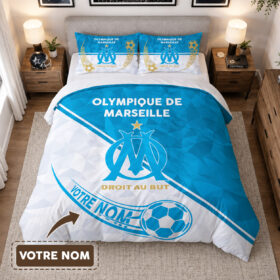 Housse de Couette Olympique de Marseille Logo Vintage – Parure de Lit OM 3D Imprimé Supporter