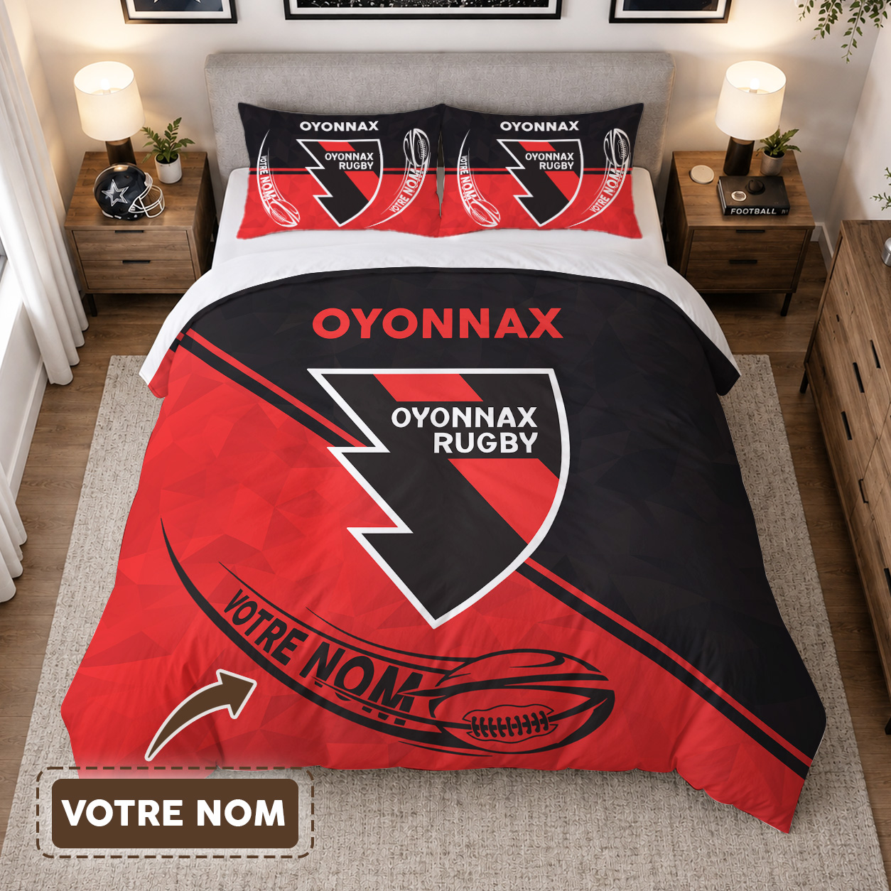 Housse de Couette Oyonnax Rugby - Parure de Lit Rugby 3D Imprimé Supporter