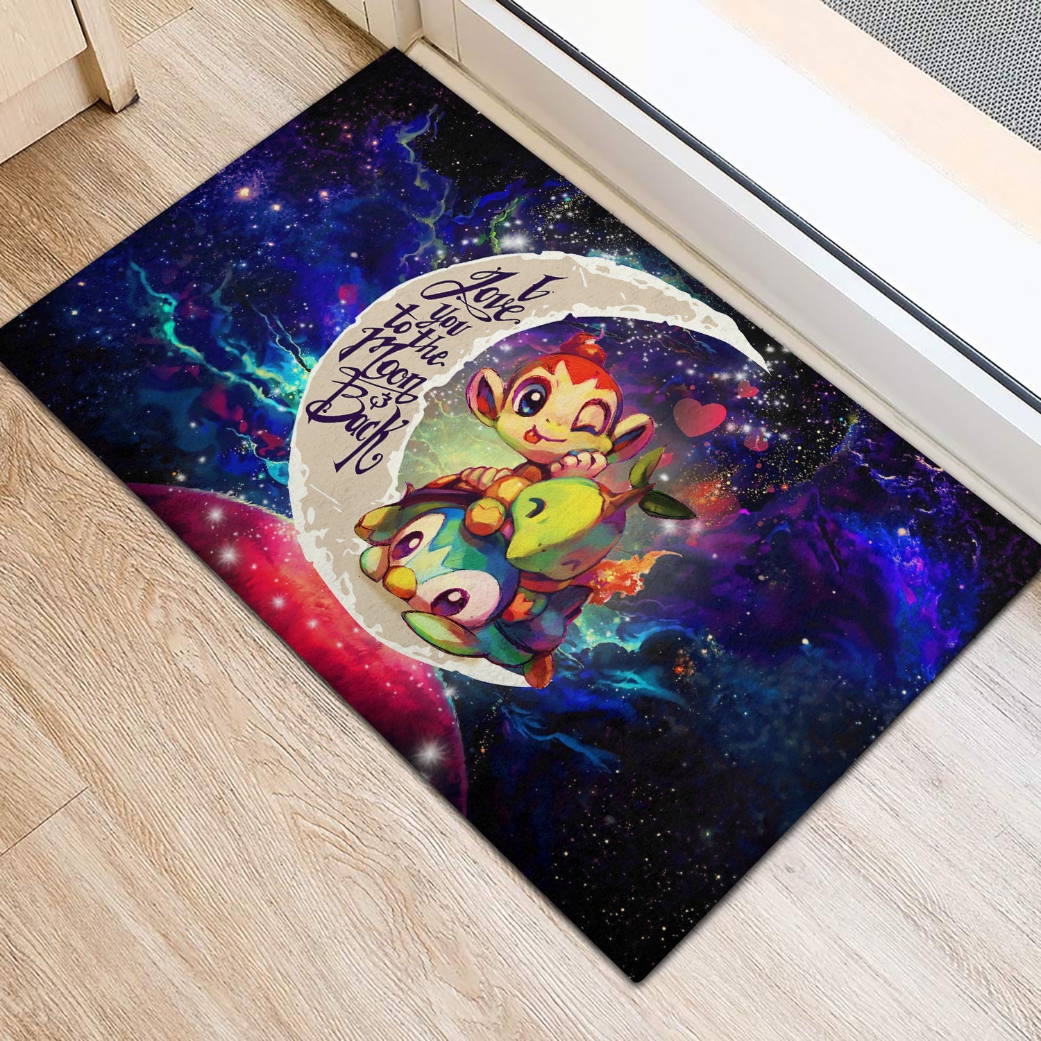 Tapis Piplup Turtwig And Chimchar Gen 4 Love You To The Moon Galaxy Doormat Home Decor – Image 2