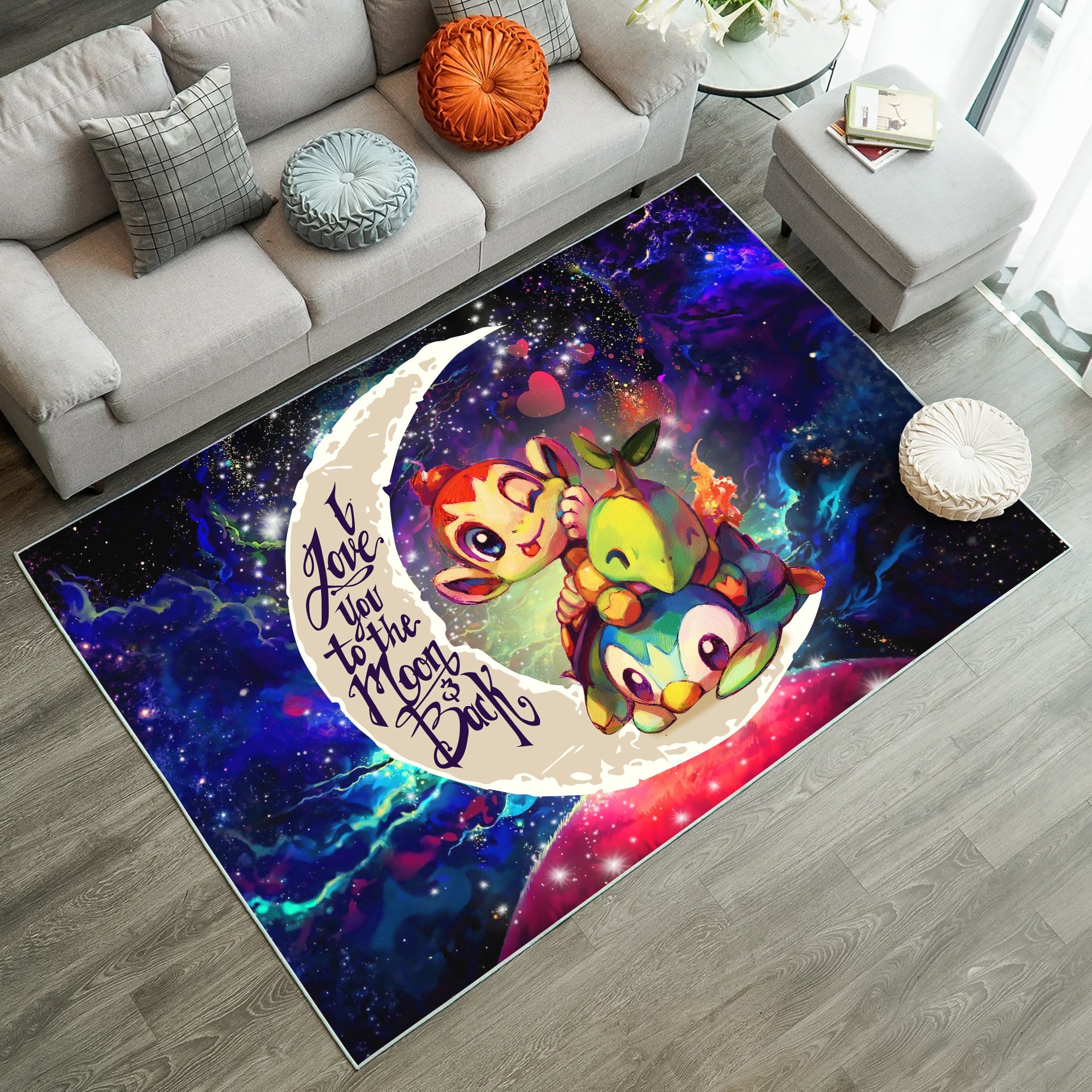Tapis Piplup Turtwig And Chimchar Gen 4 Love You To The Moon Galaxy Rug Carpet Rug Home Room Decor – Image 3