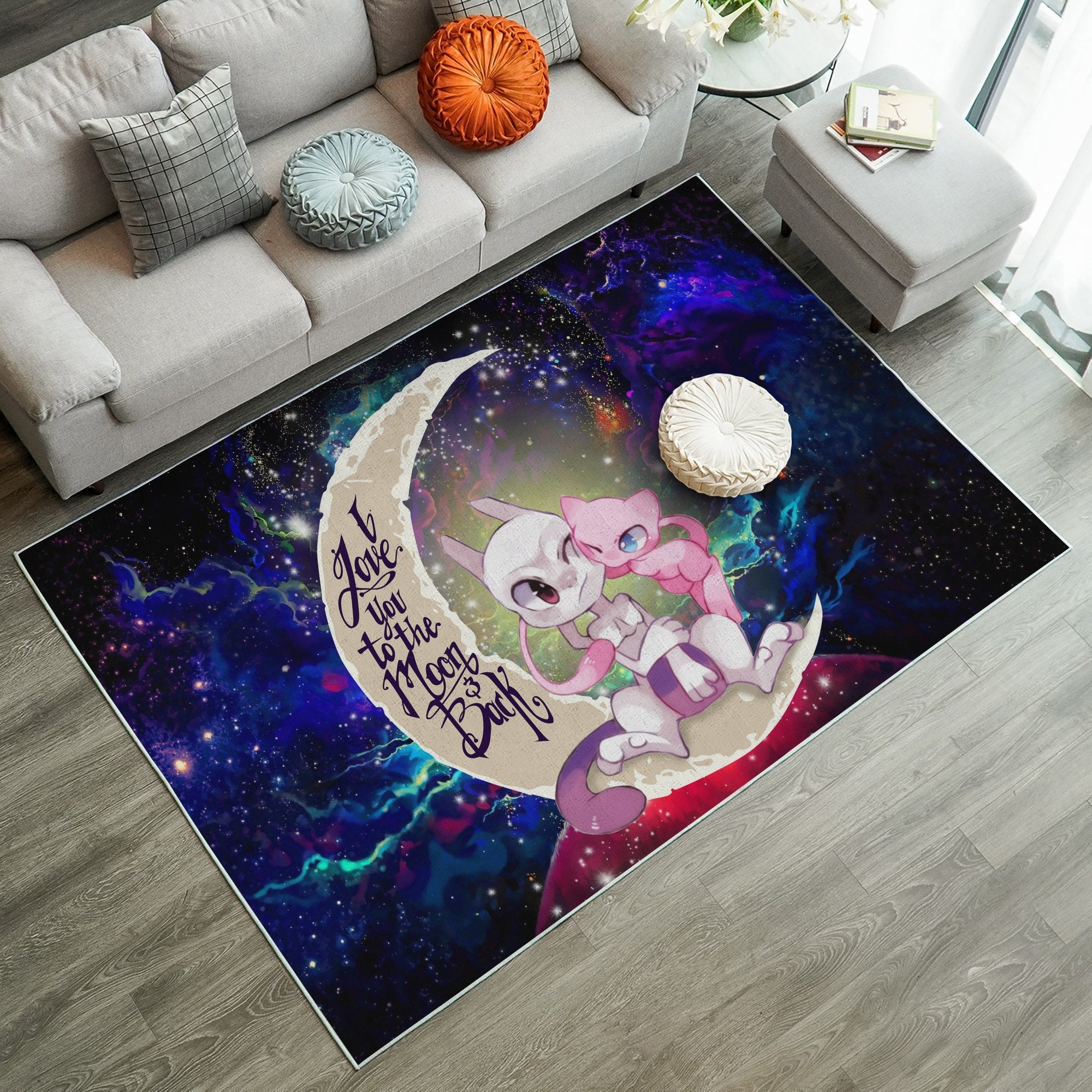 Tapis Pokemon Couple Mew Mewtwo Love You To The Moon Galaxy Carpet Rug Home Room Decor – Image 2