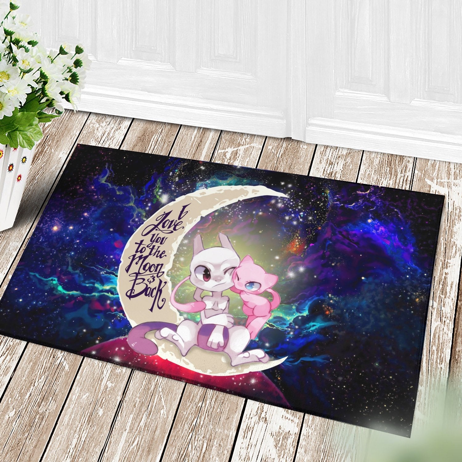Tapis Pokemon Couple Mew Mewtwo Love You To The Moon Galaxy Back Doormat Home Decor
