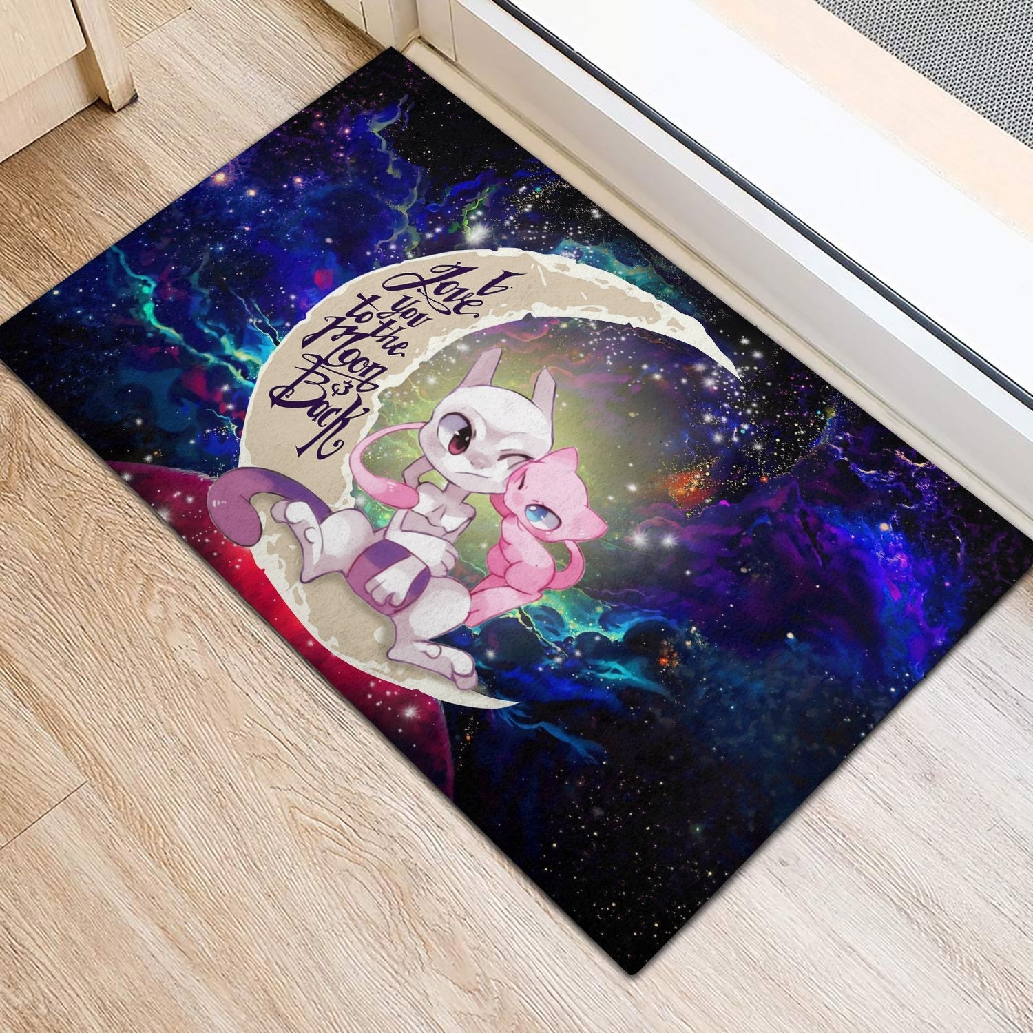 Tapis Pokemon Couple Mew Mewtwo Love You To The Moon Galaxy Back Doormat Home Decor – Image 2