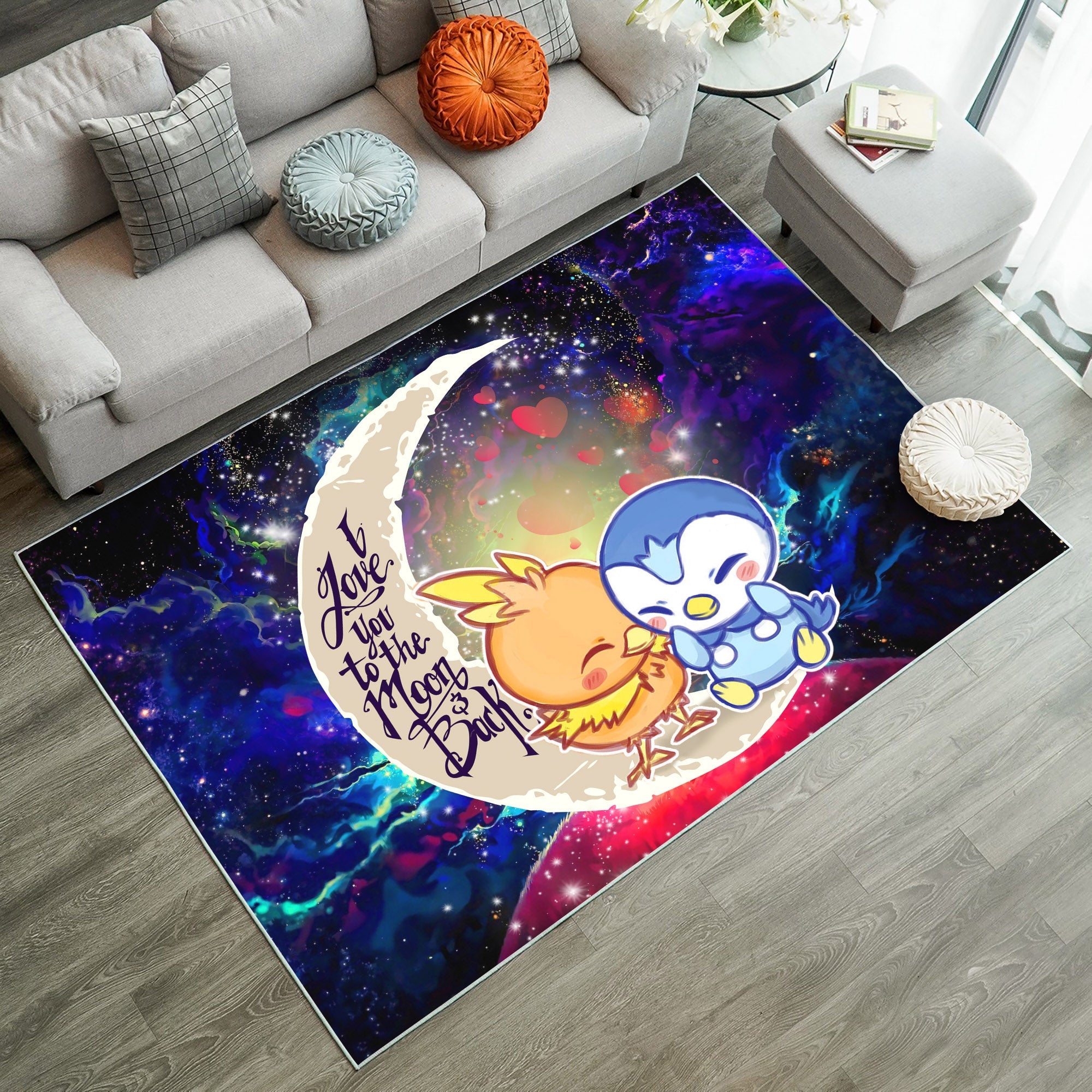 Tapis Pokemon Torchic Piplup Love You To The Moon Galaxy Rug Carpet Rug Home Room Decor – Image 3