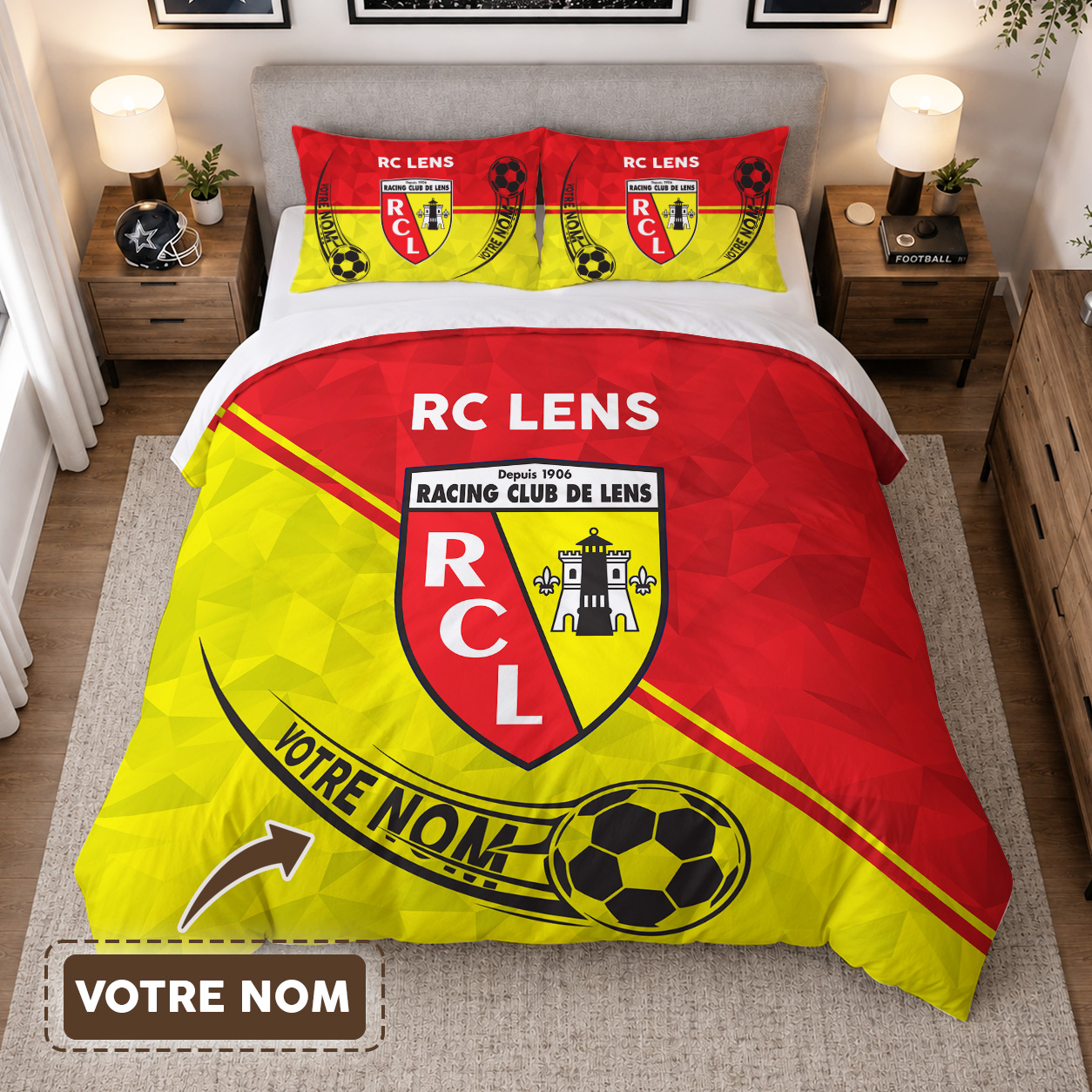 Housse de Couette Racing Club de Lens - Parure de Lit RCL 3D Imprimé Supporter