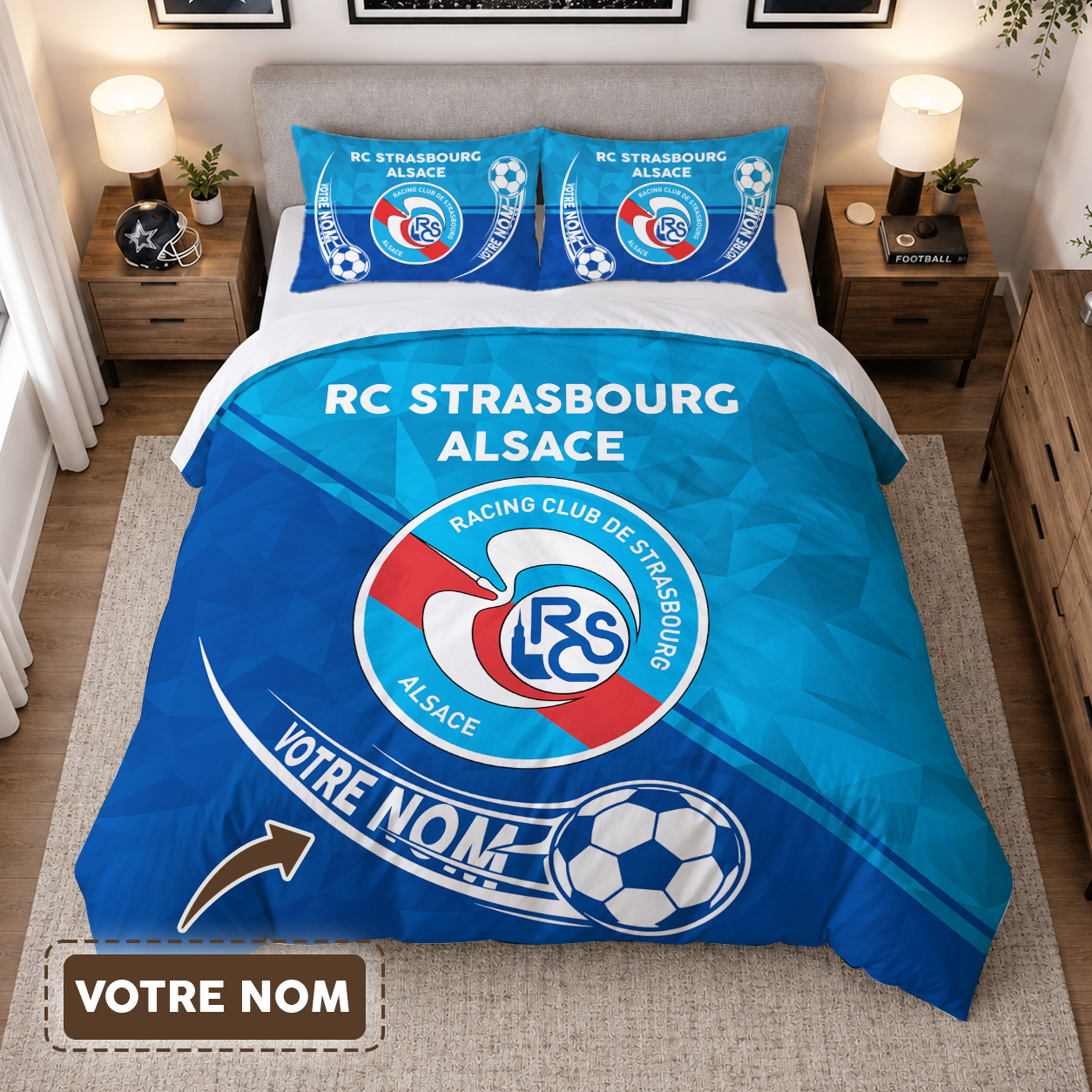 Housse de Couette Racing Club de Strasbourg Alsace - Parure de Lit RCSA 3D Imprimé Supporter