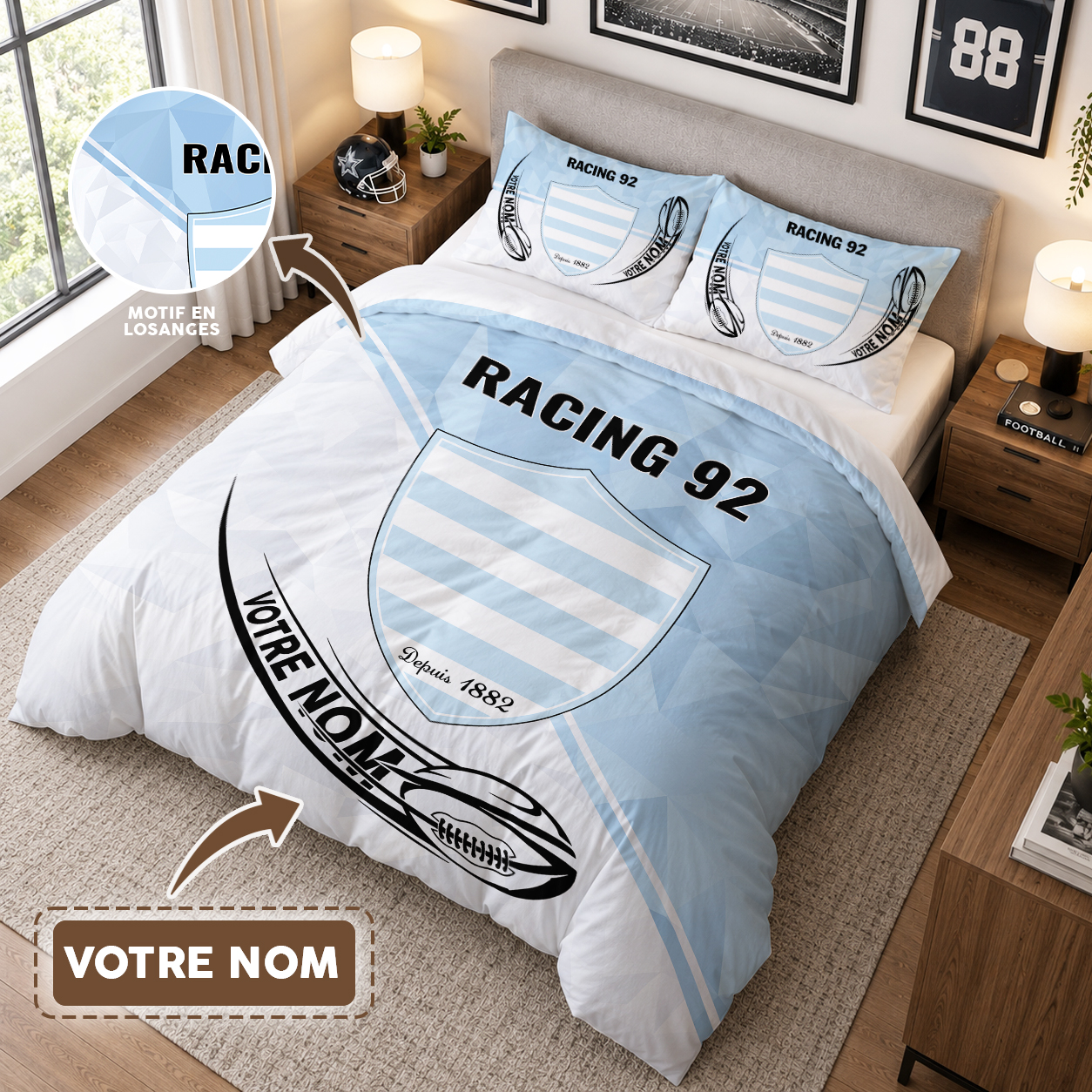 Housse de Couette Racing 92 - Parure de Lit Rugby 3D Imprimé Supporter – Image 3