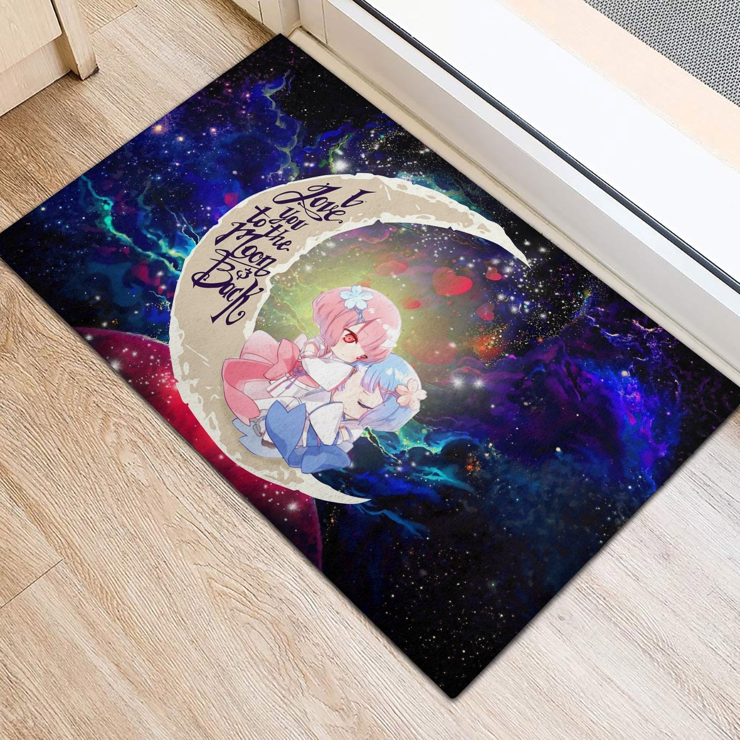 Tapis Ram And Rem Re Zero Love You To The Moon Galaxy Back Doormat Home Decor – Image 3