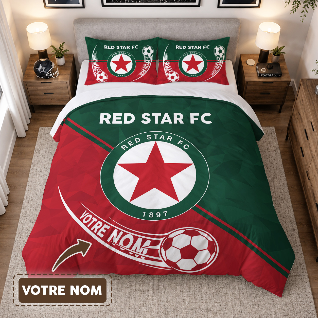 Housse de Couette Red Star Football Club - Parure de Lit RSFC 3D Imprimé Supporter
