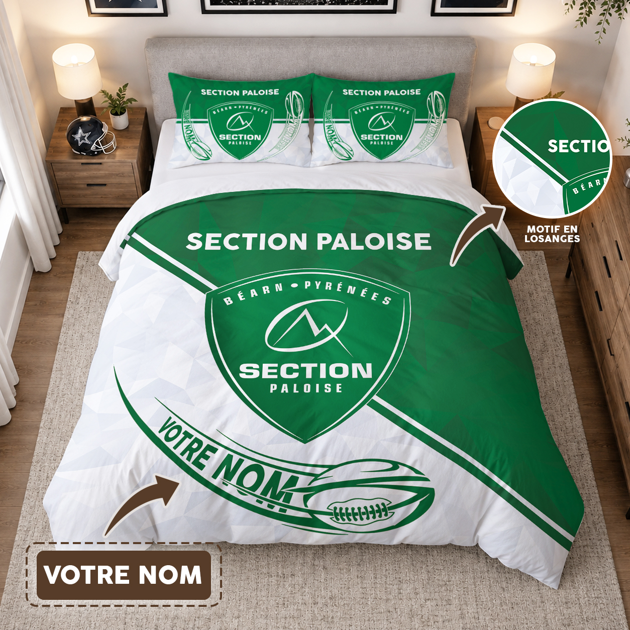 Housse de Couette Section Paloise - Parure de Lit Rugby 3D Imprimé Supporter