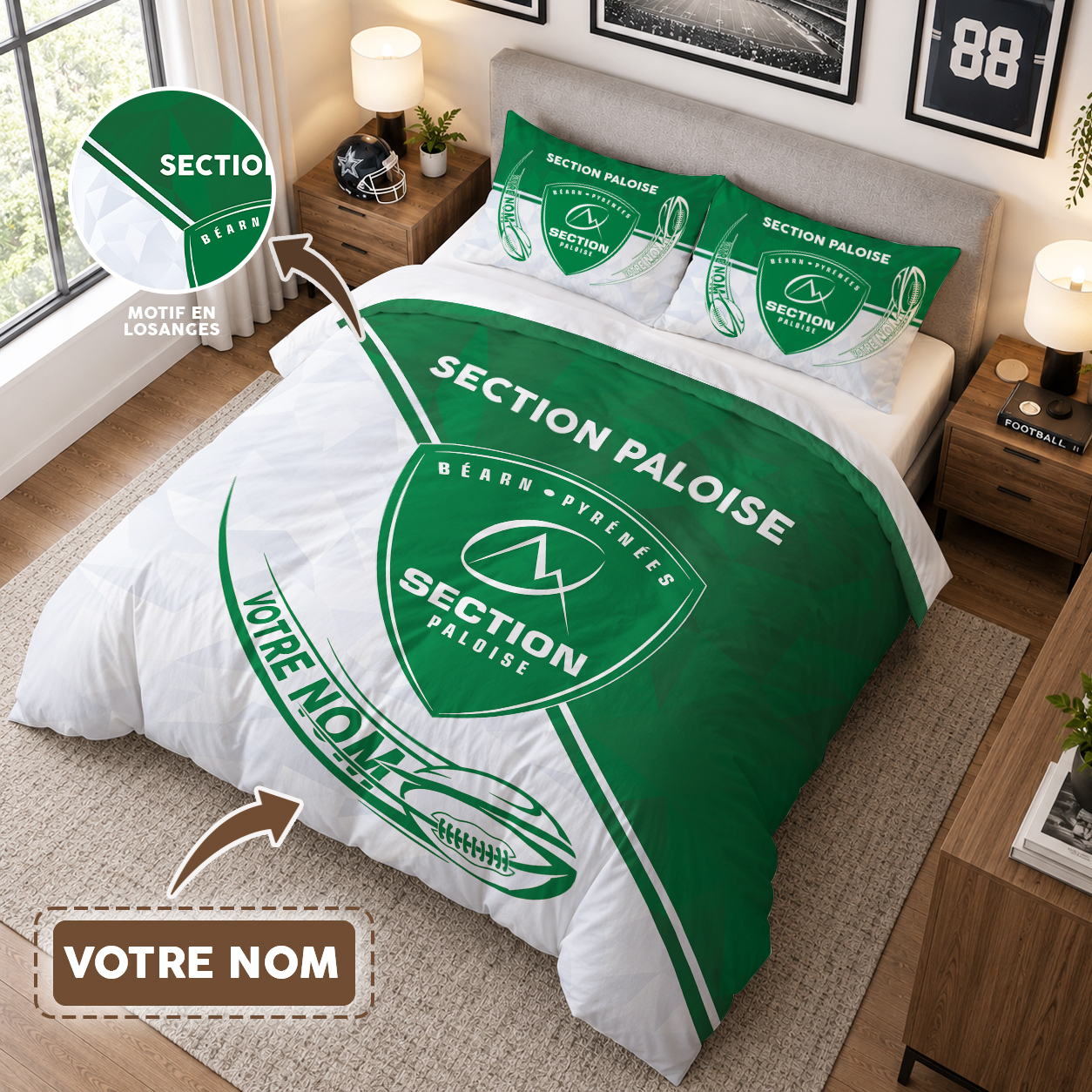 Housse de Couette Section Paloise - Parure de Lit Rugby 3D Imprimé Supporter – Image 3