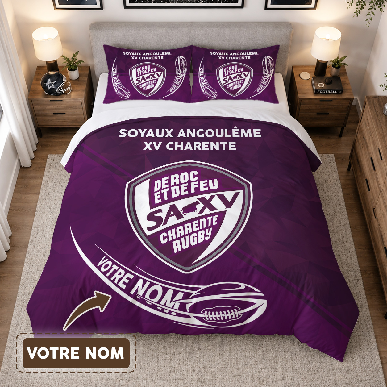 Housse de Couette Soyaux Angoulême XV Charente - Parure de Lit Rugby 3D Imprimé Supporter