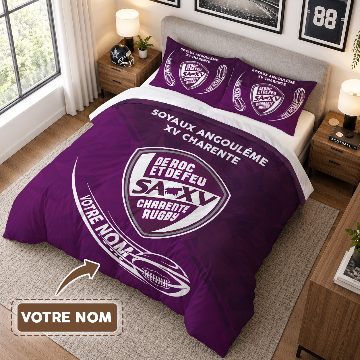 Housse de Couette Soyaux Angoulême XV Charente - Parure de Lit Rugby 3D Imprimé Supporter – Image 3