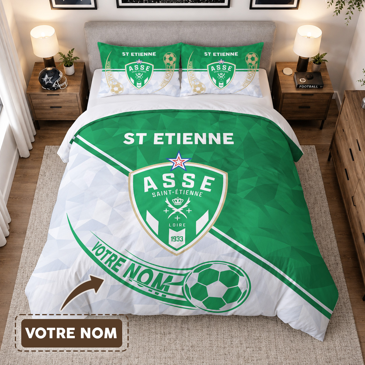 Housse de Couette Association Sportive de Saint-Étienne - Parure de Lit ASSE 3D Imprimé Supporter