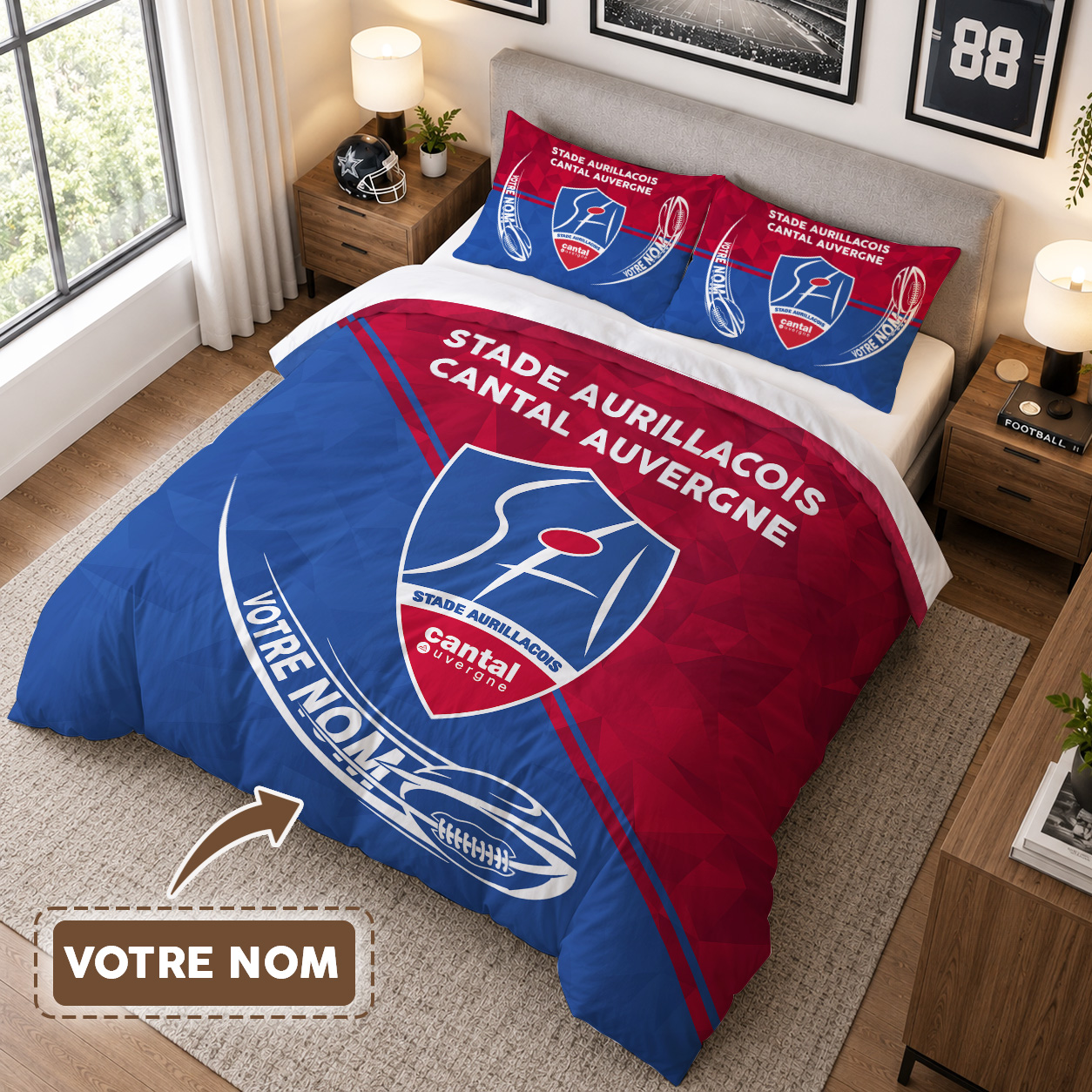 Housse de Couette Stade Aurillacois Cantal Auvergne - Parure de Lit Rugby 3D Imprimé Supporter – Image 3