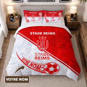 Housse de Couette Stade de Reims – Parure de Lit SDR 3D Imprimé Supporter